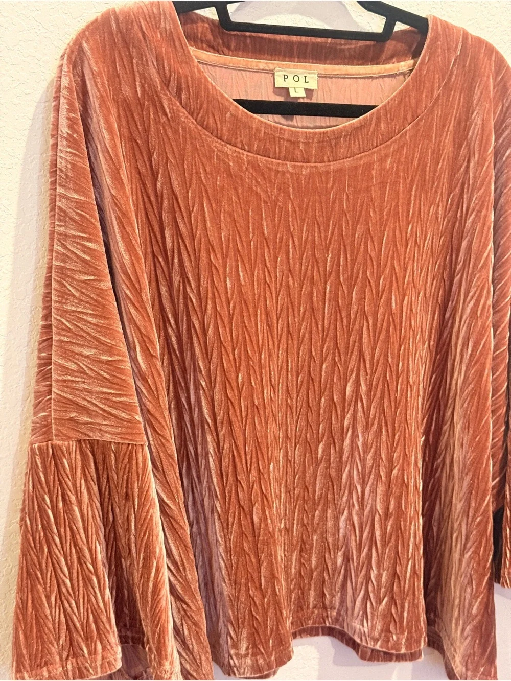 POL Textured Velvet Long Sleeve Top in Rust - Picture 5 of 8